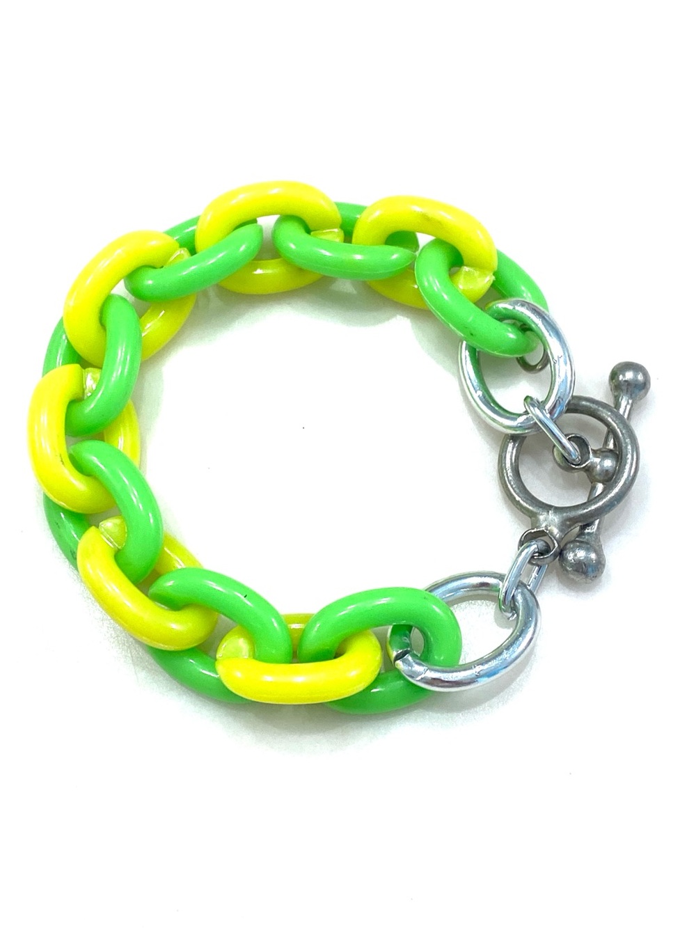Y2K Chunky Acrylic Chain Link Bracelet – Neon Green & Yellow Toggle Clasp